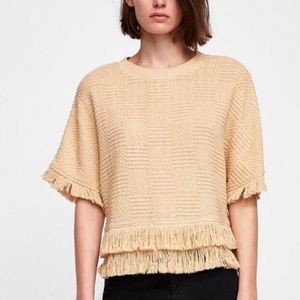 Zara Neutral Cropped Fringe Top